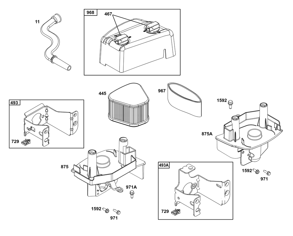 Air Cleaner Group Diagram and Parts List for 125P02-0026-H5 100000 - 19Z999 Briggs and Stratton Engine